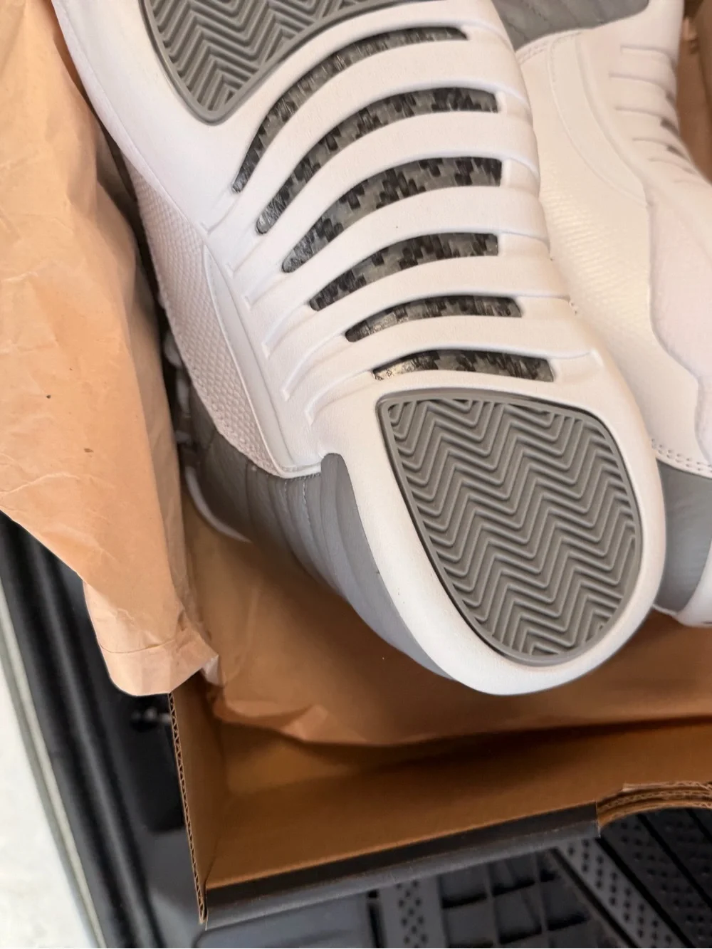 Men's Grey and White Jordan 12 Basketball Sneakers